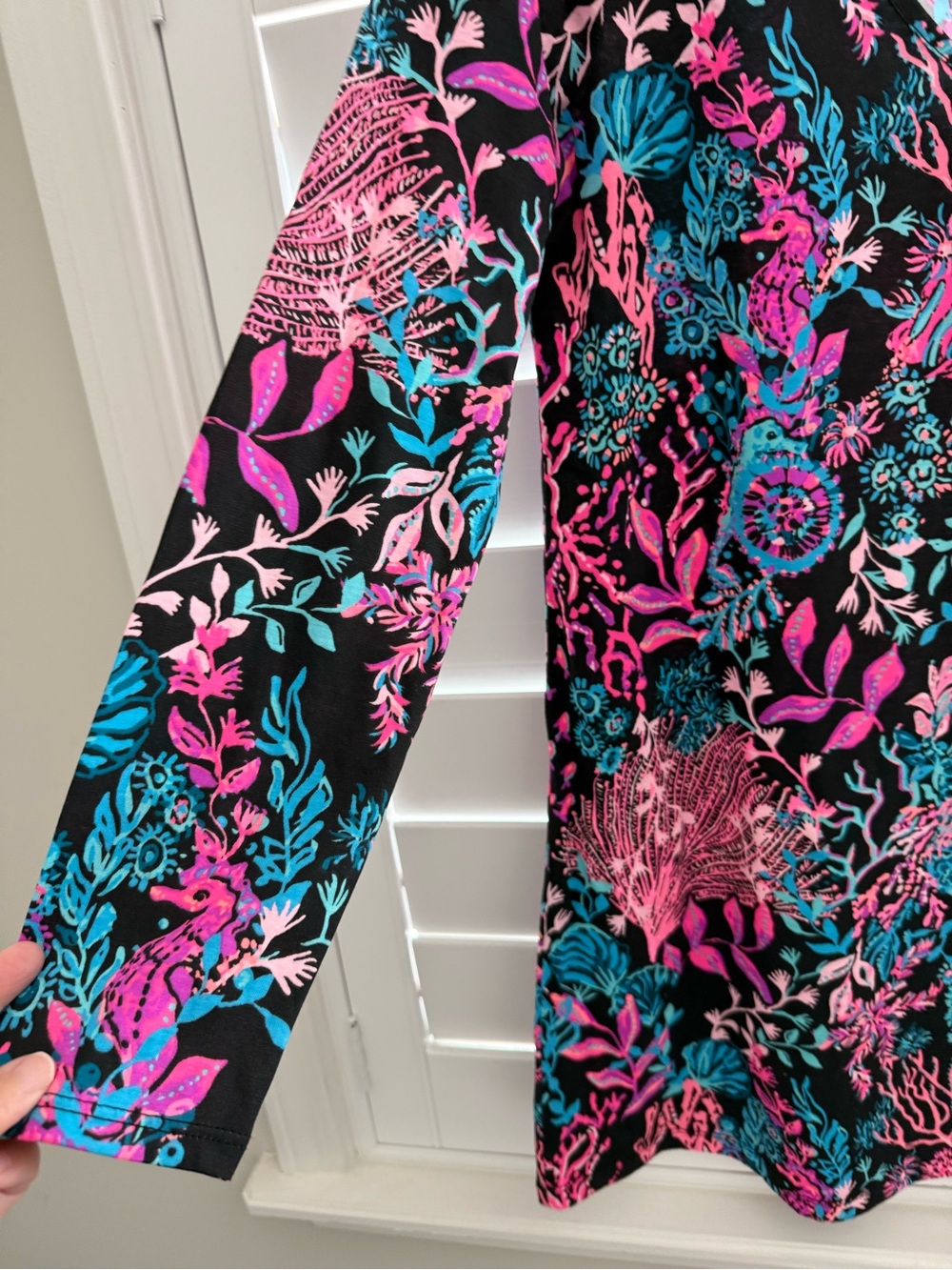 Lilly Pulitzer Black Midi Dress with Pink & Turquoise Coral Print